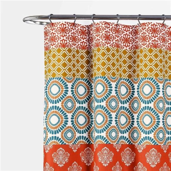 Bohemian Striped Shower Curtain Colorful Bold Design,72"x72",Turquoise & Orange - Picture 3 of 5